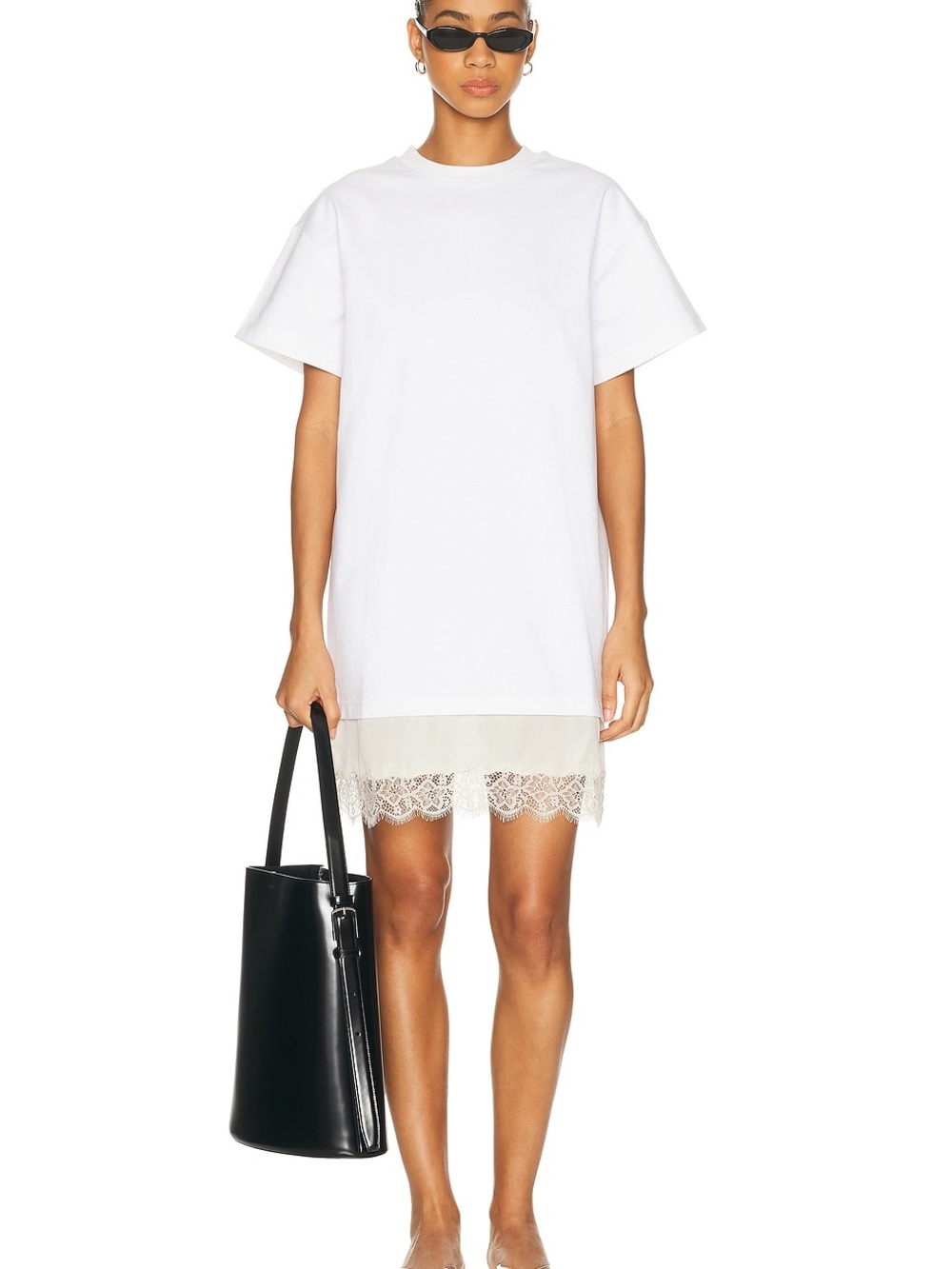 White Lace-Hem T-Shirt Dress